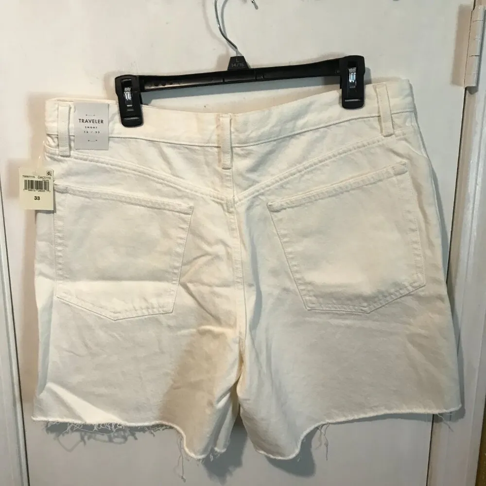 Lucky Brand women's size 16 / 33" off white button fly raw hem TRAVELER shorts - Image 3