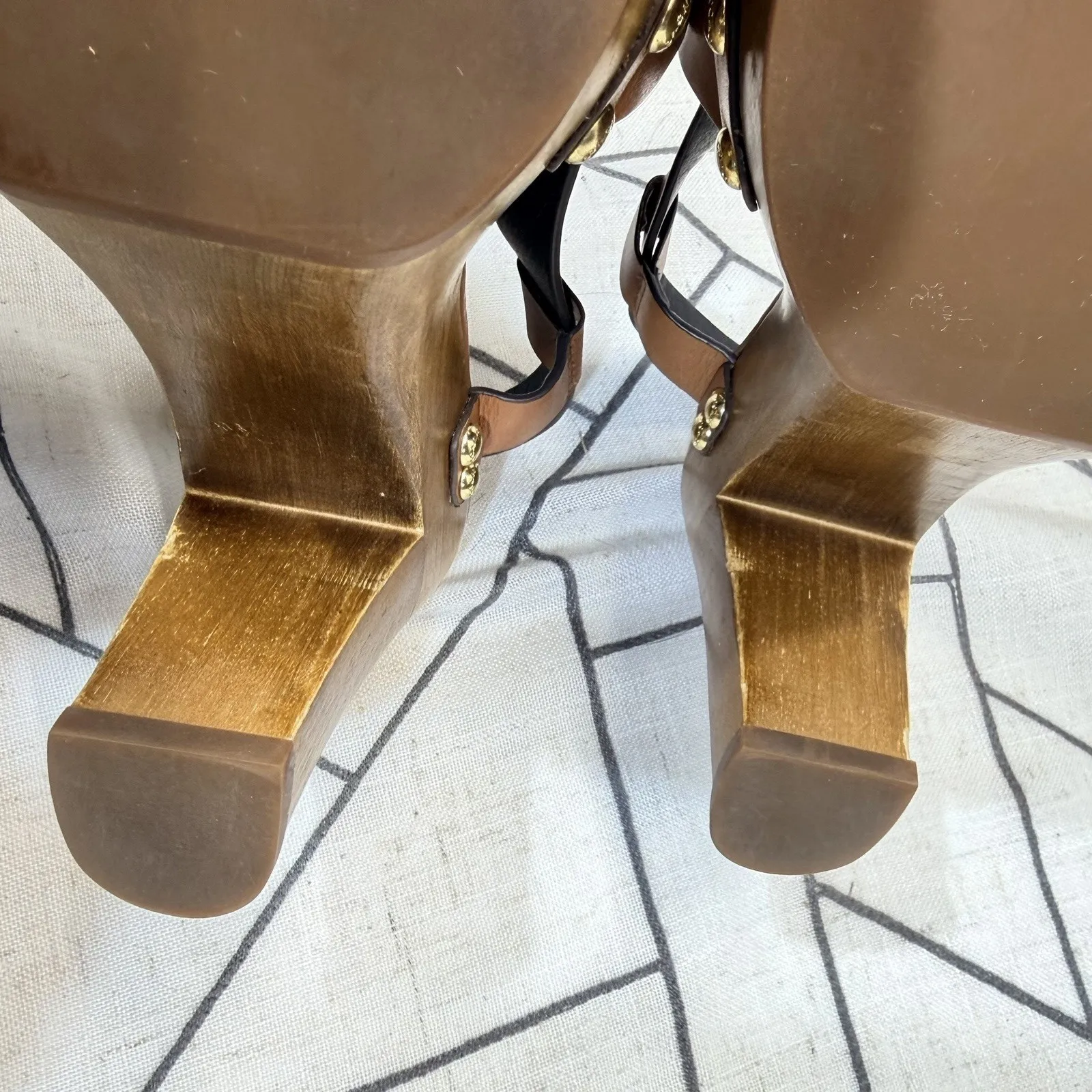 Coach Adessa Sz 7M Womens Studded Wood Clog Sandals Brown Leather 70s 80s Vibe - Image 13