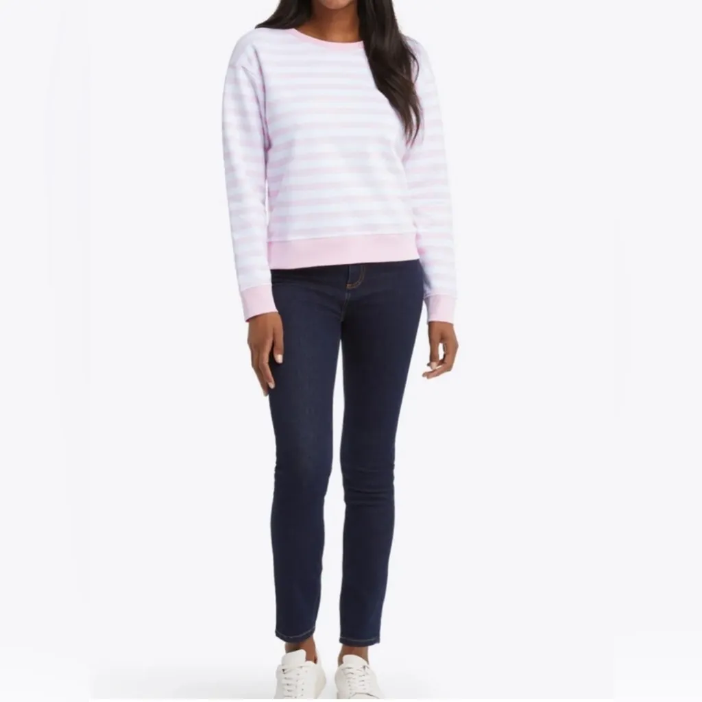 Draper James Women’s Kelsea Sweatshirt in Pink White Awning Stripe Size Large - Image 9