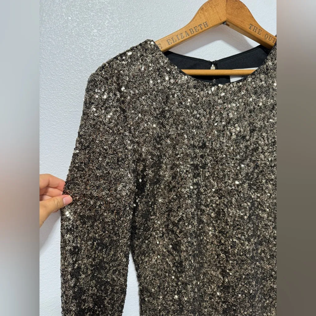 Badgley Mischka Glittering Gold Long Sleeve Dress - Image 2