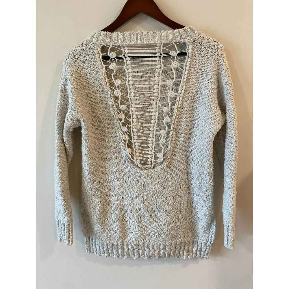 Illa Illa Open Back Knit Sweater Womens Medium Ivory Boho Chunky Cotton Pullover - Image 2