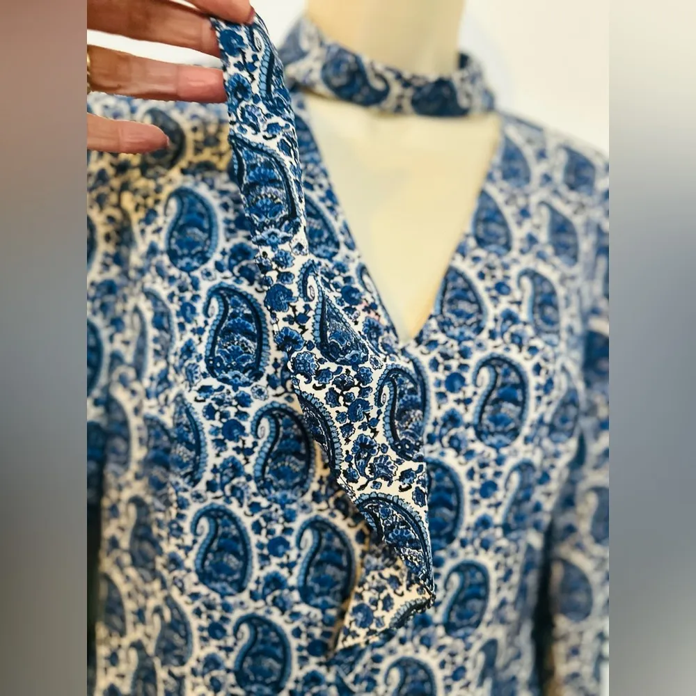 Derek Lam 10 Crosby Satina Women's 6 Snap Collar Blue Paisley Print  Mini - Image 3