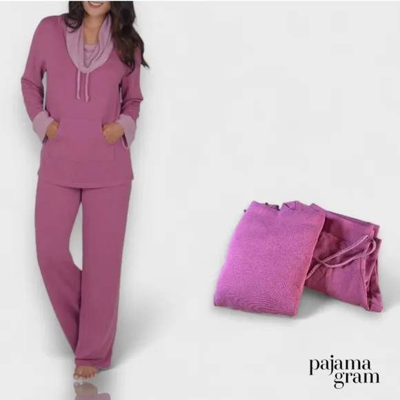 Pajamagram Super Soft Cowlneck Fleece Pajama/Loungewear Set Pink - Image 2