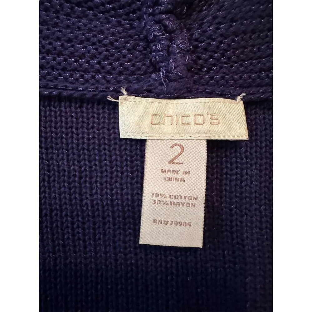 Chico's Women's Open Front Cardigan Shawl Collar Blue Size 2 - Image 5