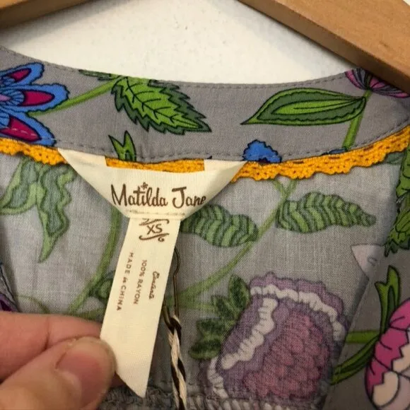 NEW NWT MATILDA JANE Thinking Out Loud Blouse Gray Multi Floral 3/4 Sleeve sz XS - Image 6