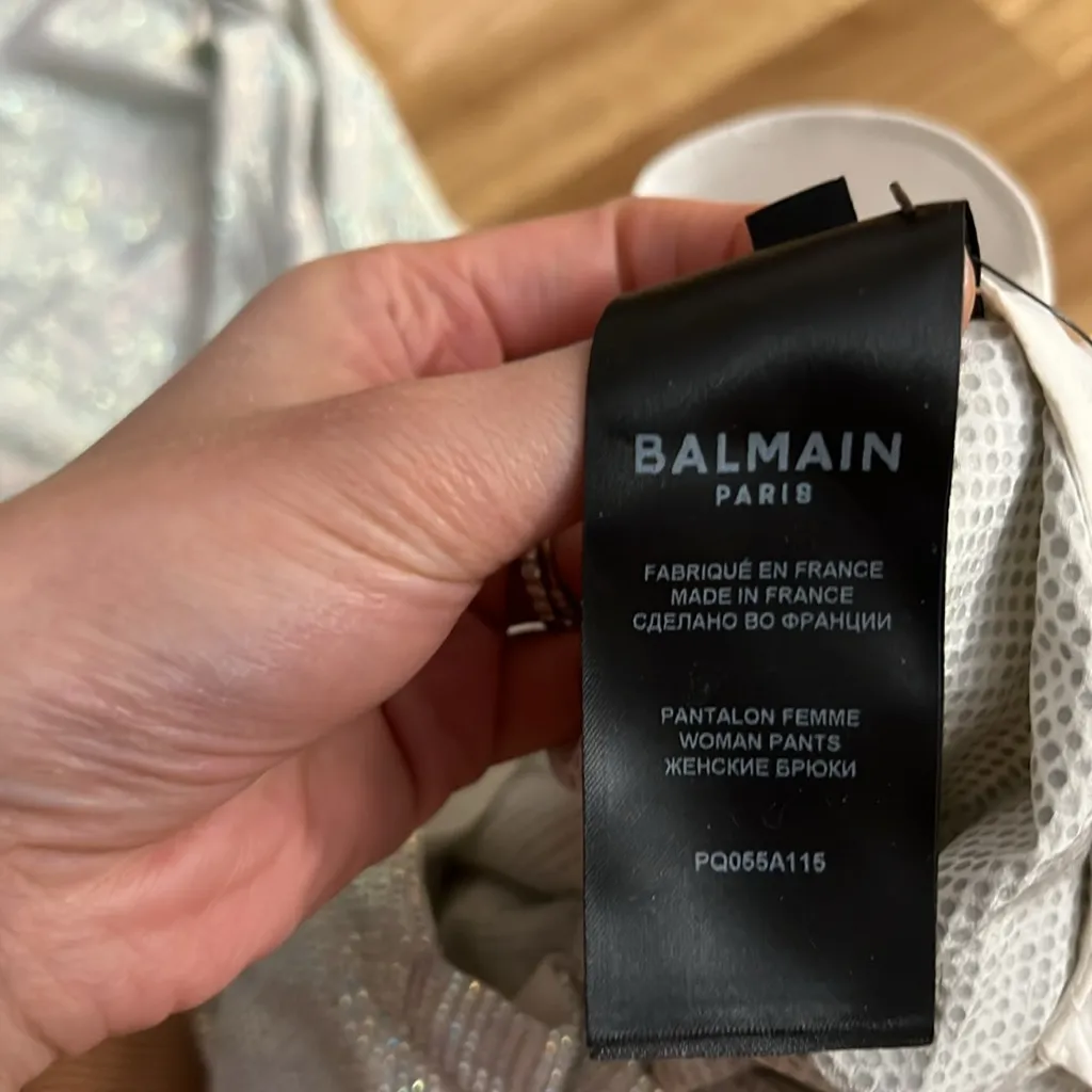 Balmain silver rhinestone high waisted belted wide legged trousers - Image 10