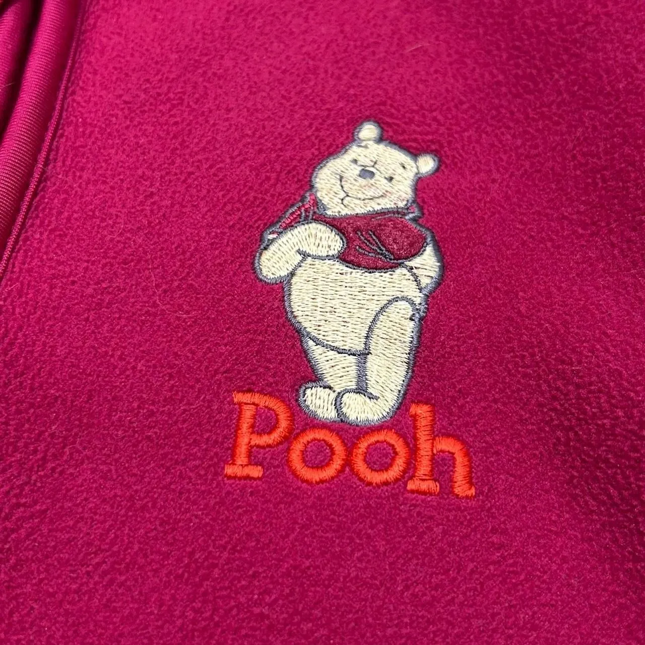 90s Disney Women's Pink and Orange Pooh Fleece Jacket - Image 2