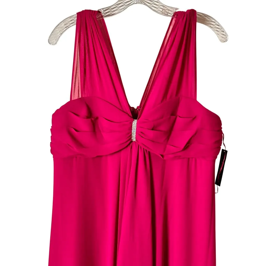 R&M Richards 14/16 Fuchsia Sleeveless Empire Waist Gown Rhinestone Accent - Image 3