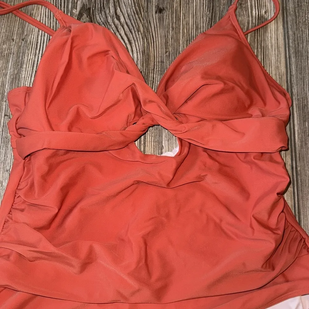 Cupshe Orange swimsuit One piece large cut out lined terracotta NEW - Image 2