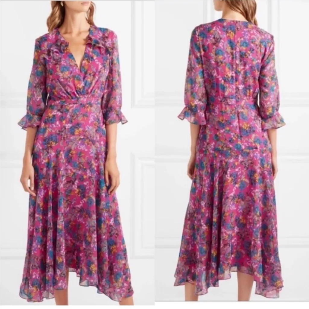 SALONI Edith Floral Silk Midi Dress Pink Size 0 - Image 2