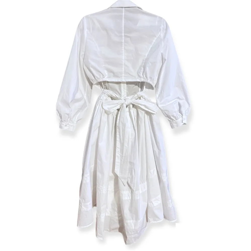 TOCCIN White Cut Out with Tie Back Side Pockets Flowy Hem Shirt Dress Size 8 - Image 6