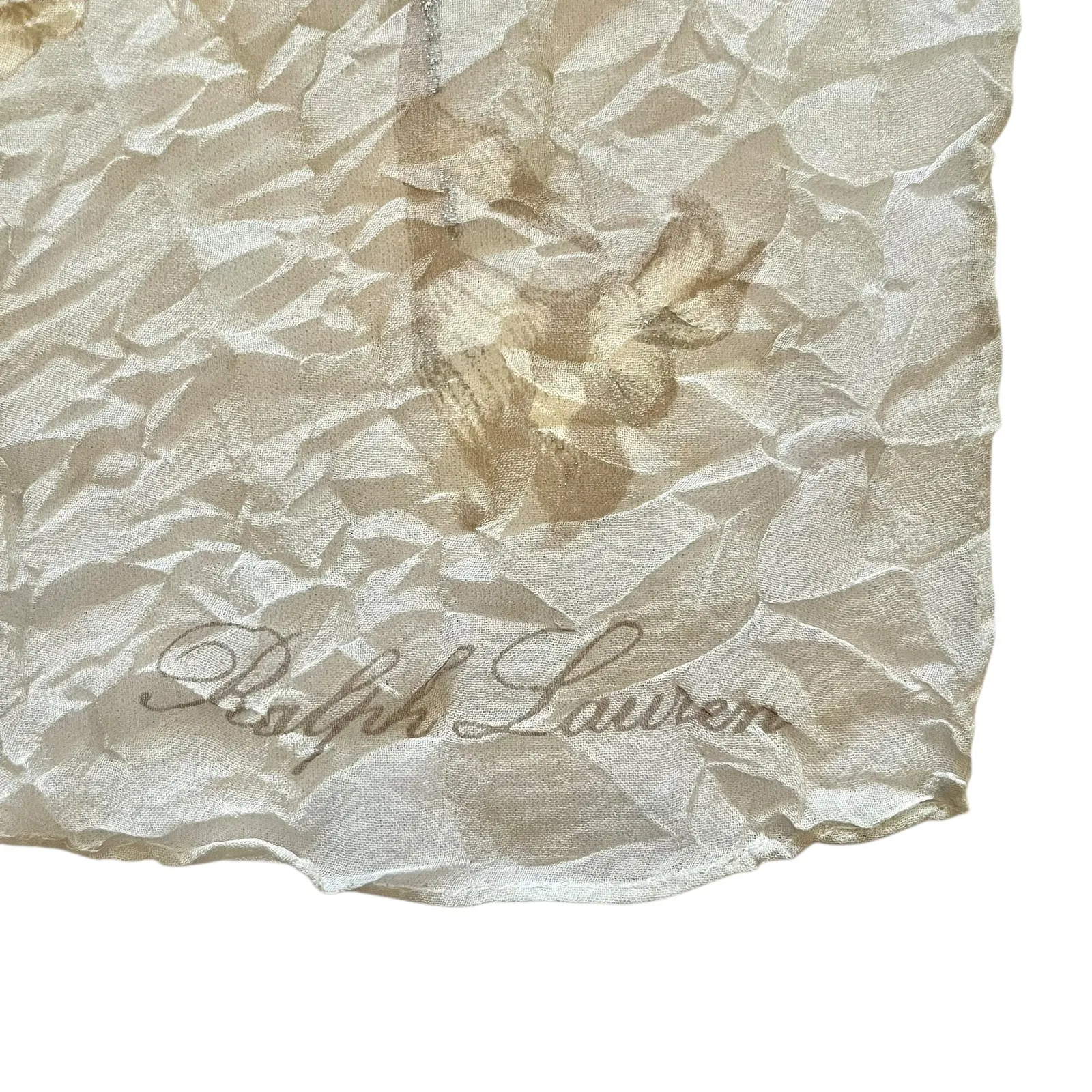 Ralph Lauren Vintage Sparkling Floral Crinkle Crepe de Chine Silk Long Scarf - Image 6