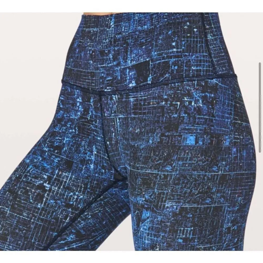 Lululemon Womens City Lights‎ Wunder Under High Rise Tight Leggings Blue Black 2 - Image 3