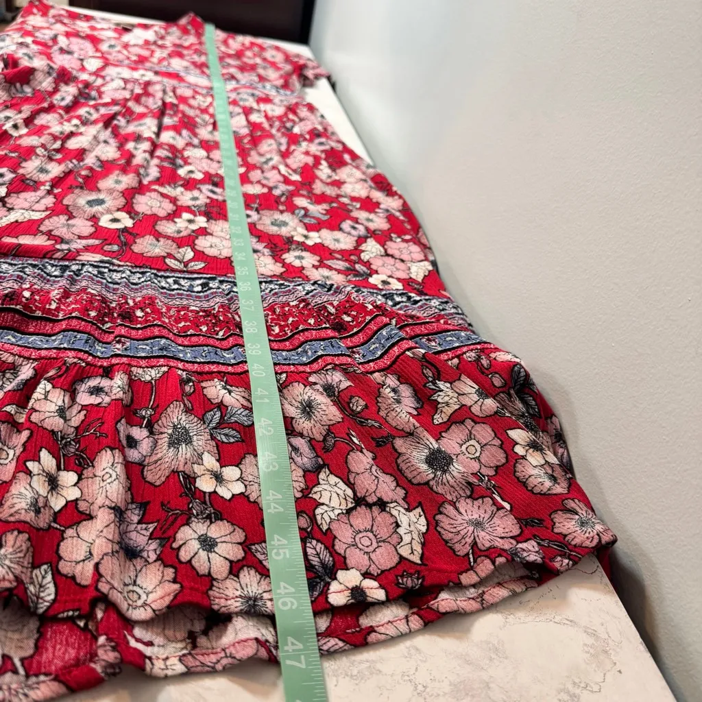 Knox Rose Floral V-Neck Short Sleeve Maxi Dress M Boho Red Blue - Image 5