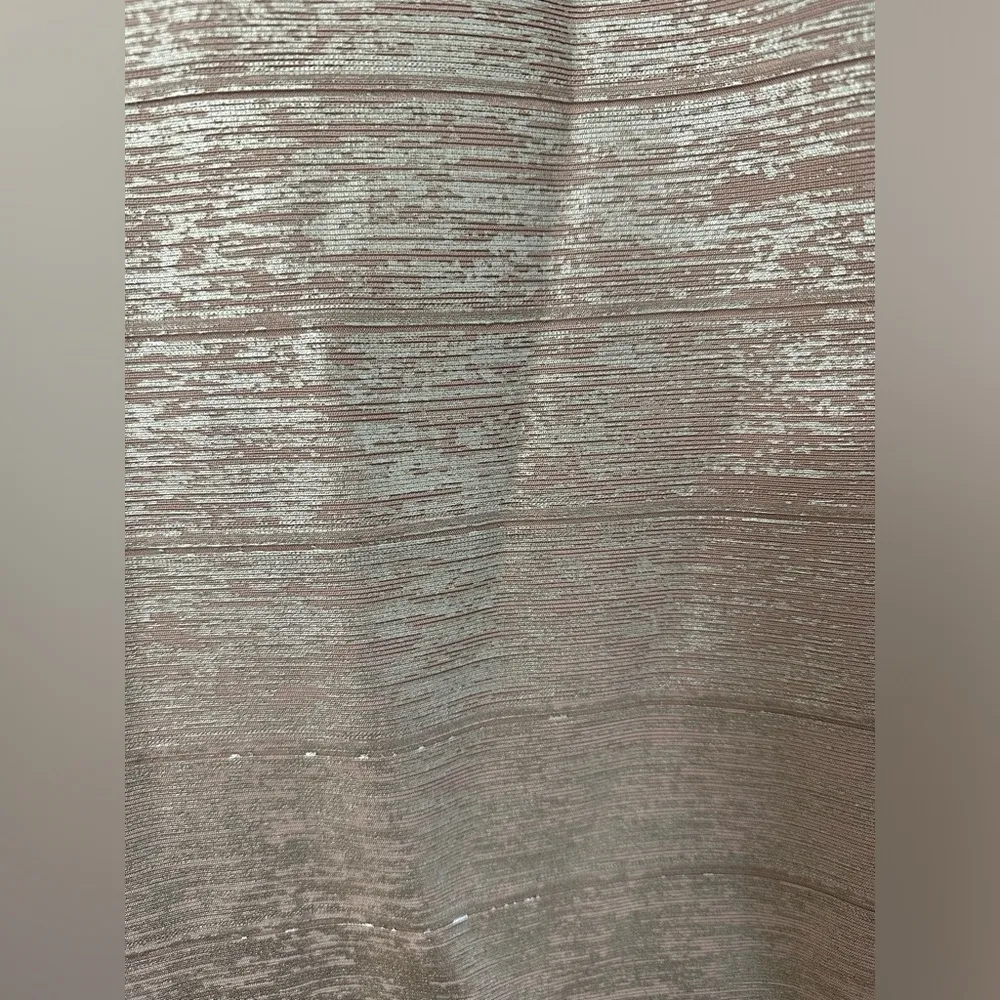 NWT Hervé Léger Criss Cross Rose Gold Foil Off The Shoulder Bandage Dress - Image 2