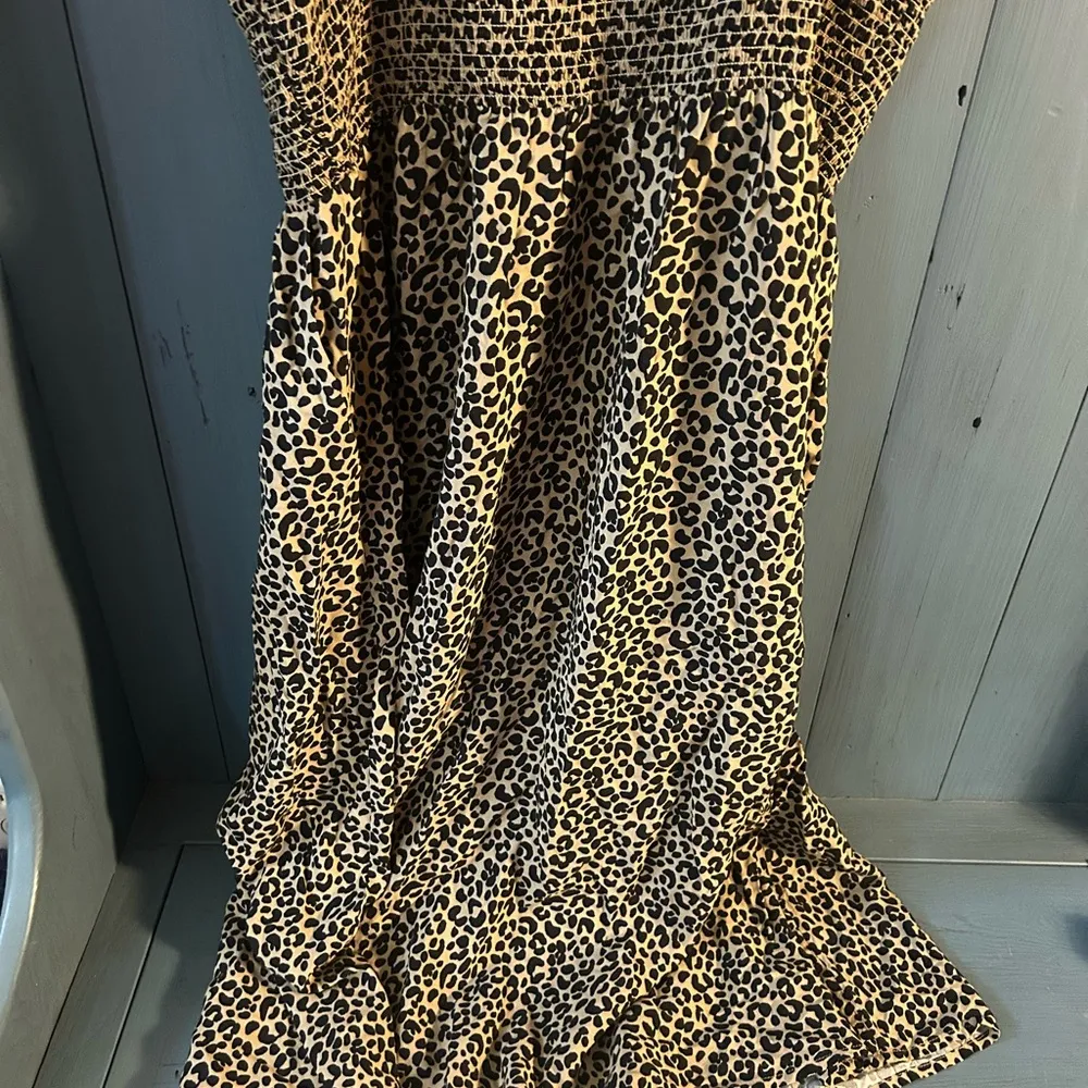 Leopard Print Spaghetti Strap Stretch MIDI Dress, Size Large - Image 5