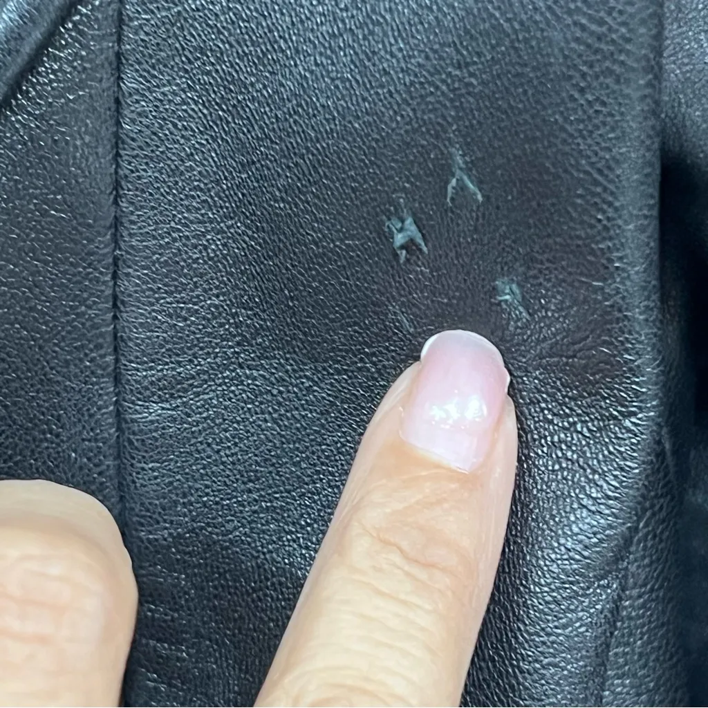 Vintage Mossimo Black Quilted Leather S Jacket Diamond pattern zip up red lining - Image 14