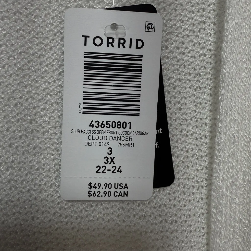 NWT Torrid Slub Hacci Open Front Cocoon Cardigan  - Cloud Dancer 3x - Image 5