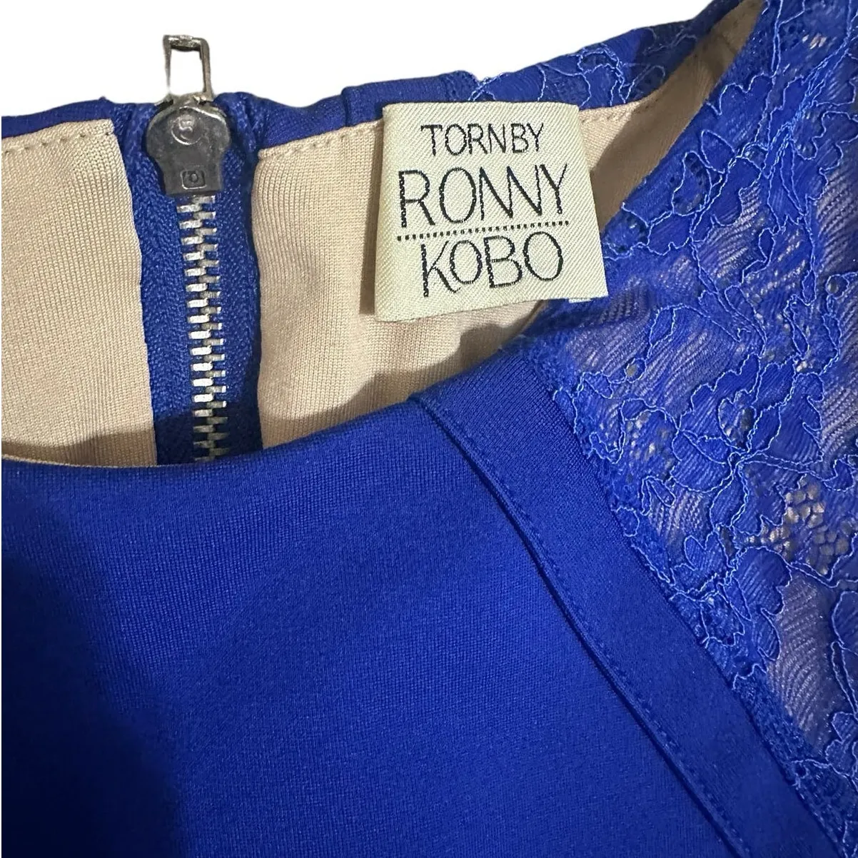 Ronny Kobo Mini Dress Bright Blue Lace Bodycon Sleeveless - Image 2