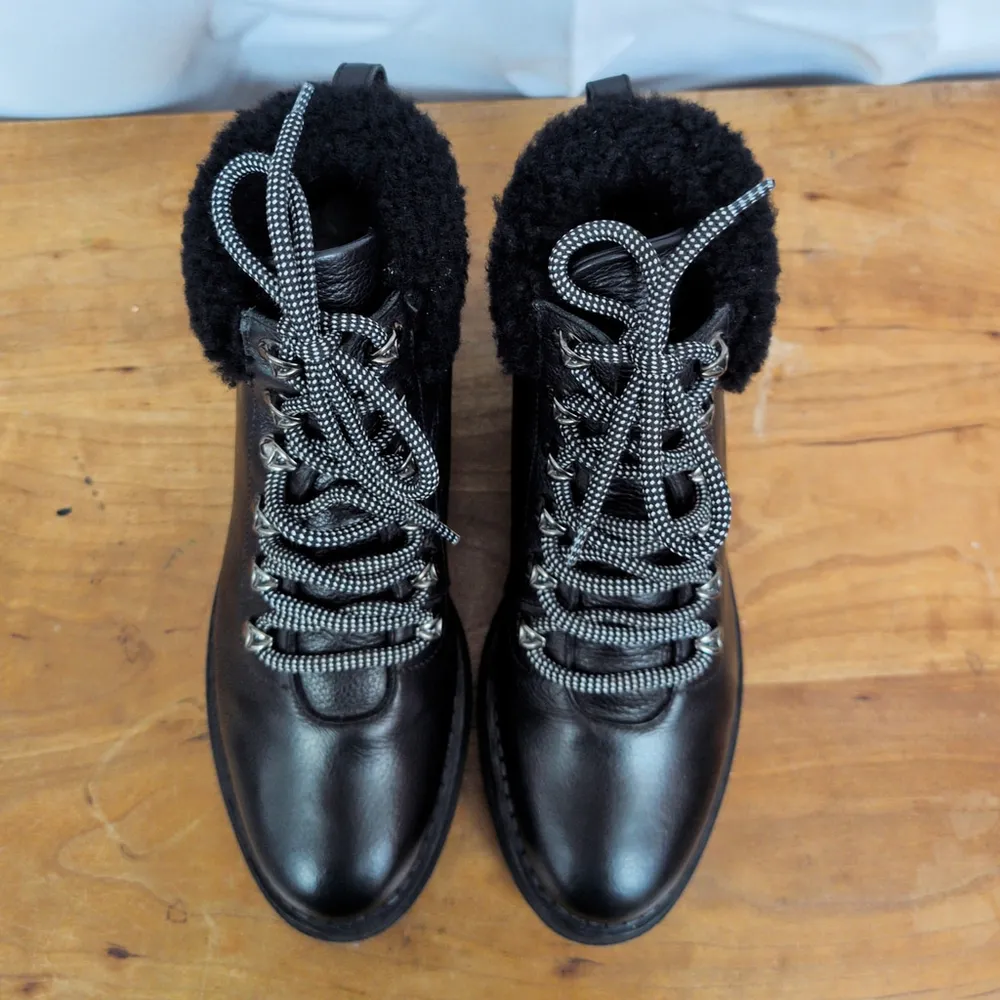 M. Gemi Italian Made Black Leather with Shearling cuff Alpine Fashion Boots 40 Size 9 - Image 3