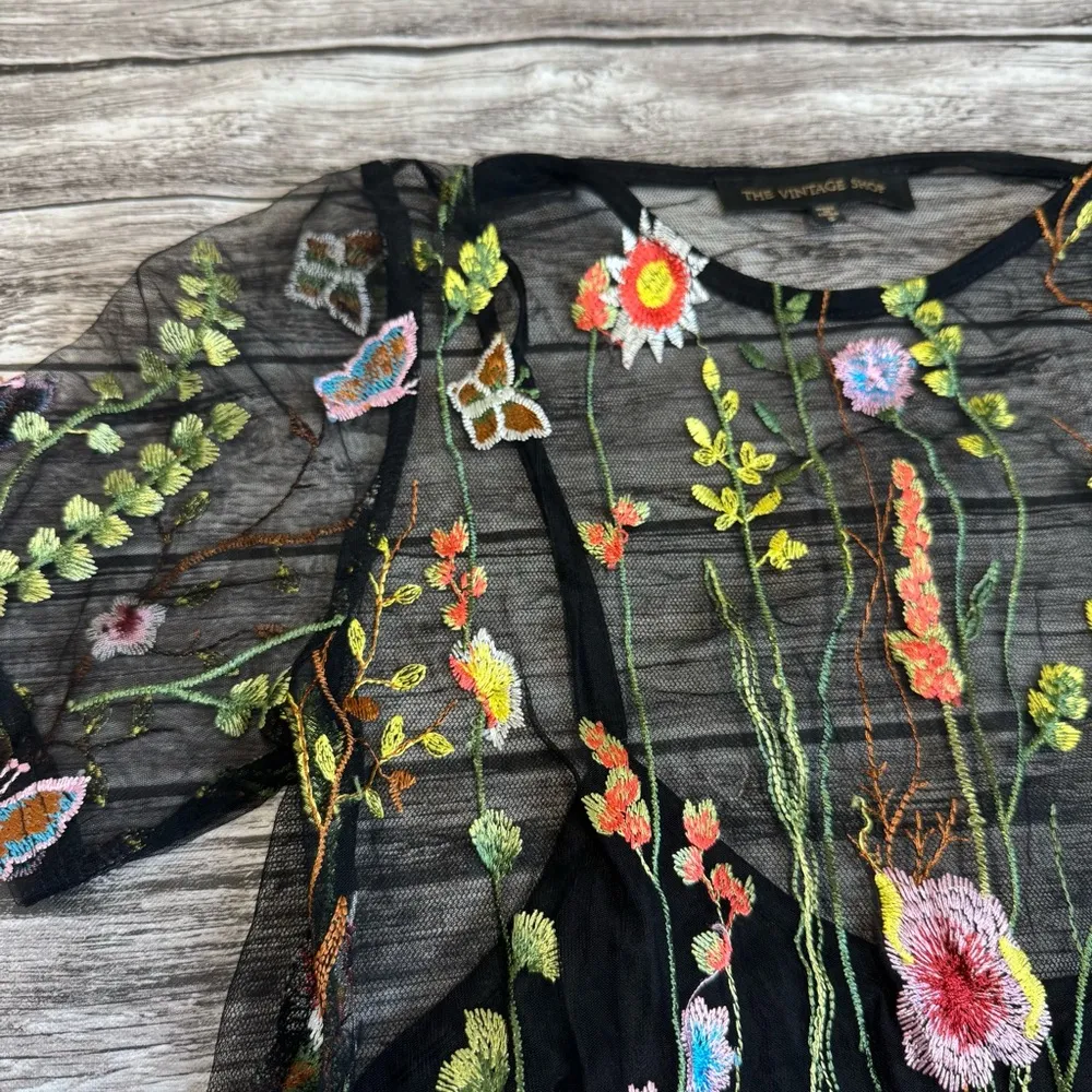 The Vintage Shop Women's Short Lace Overlay Mini Dress S SM Small Black Floral - Image 4