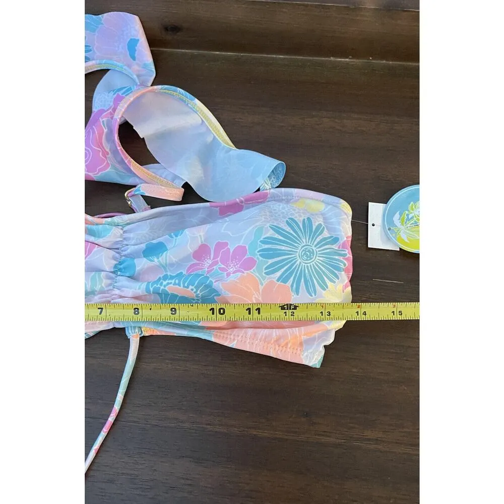 Ruffle Bikini Pastel Yellow Pink Purple Floral Juniors Size XL Strappy Back NEW - Image 10