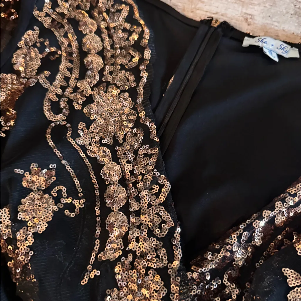 Black and Rose Gold Sequin Romper - Image 5