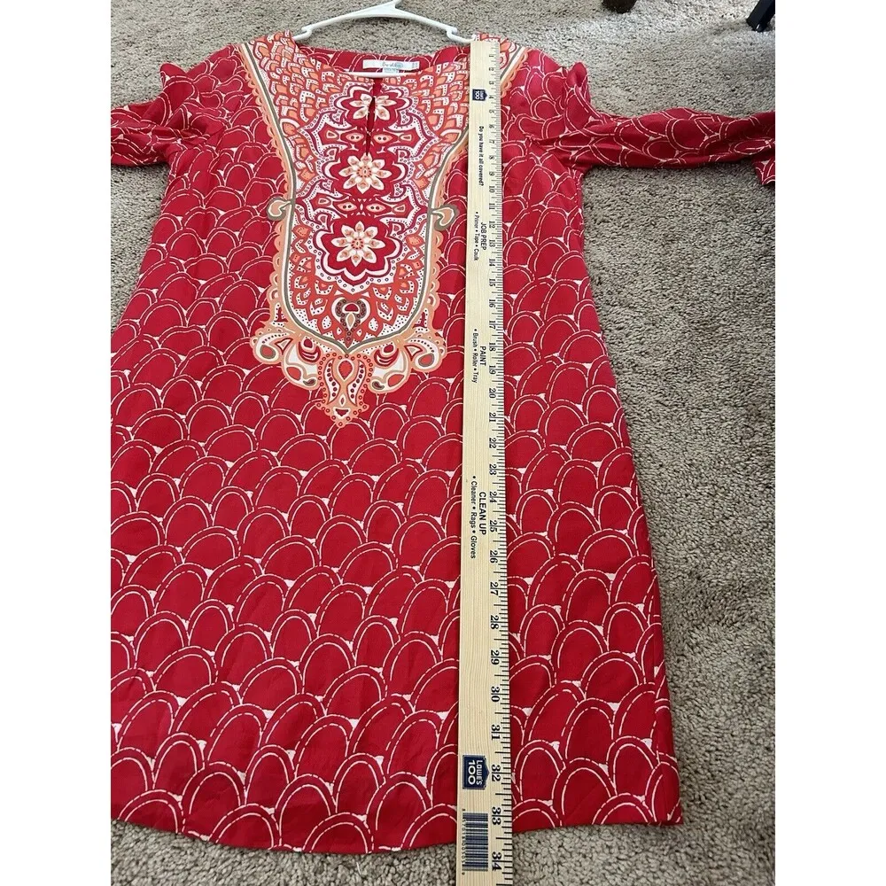 Boden Ingrid Silk Blend Dress Shift Dress Size US 6 Boho Colorful Tapestry Red - Image 8