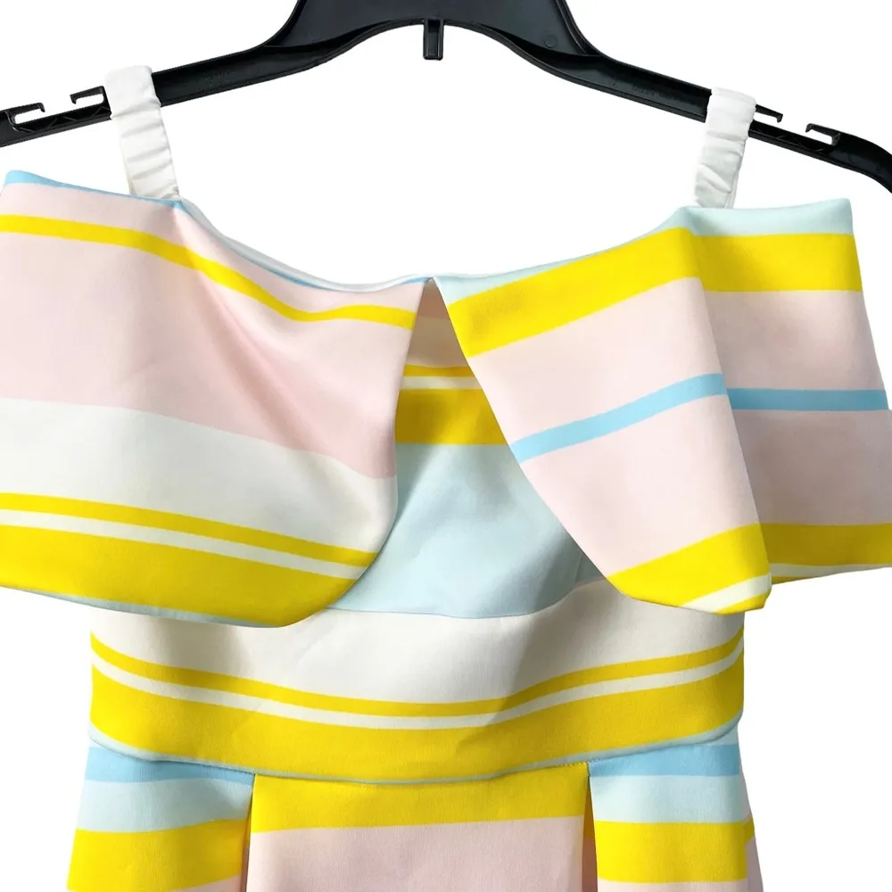ASOS Bright Stripe deep fold debutante dress Sz 6 High Low Pastel Color - Image 4