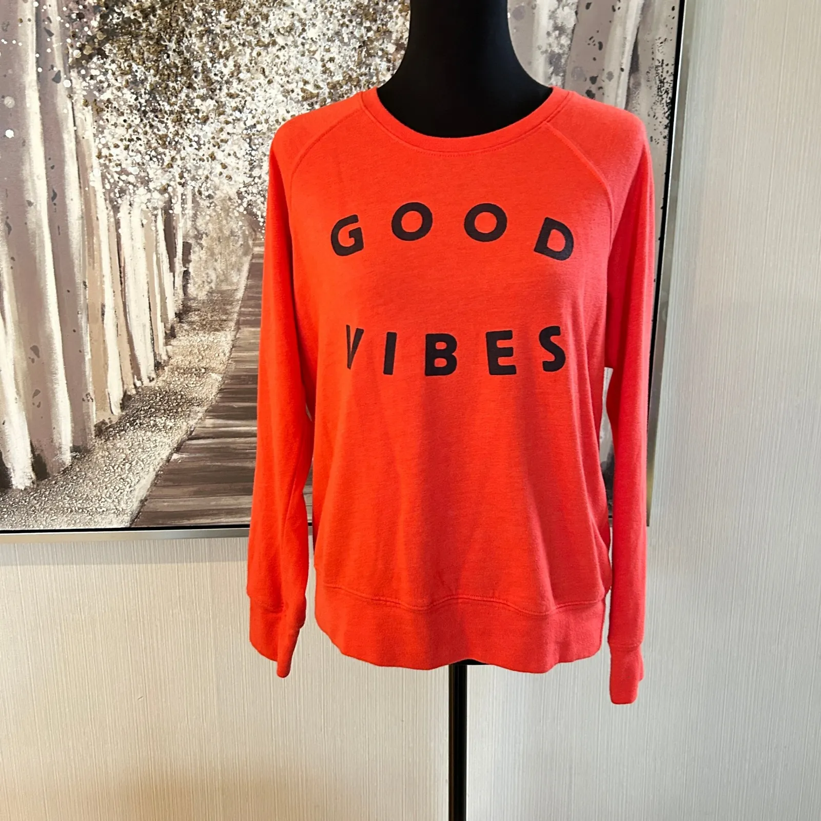 Sundry Good Vibes‎ Basic Crew Neck Pullover Sweatshirt Color Poppy - Size Small - Image 2