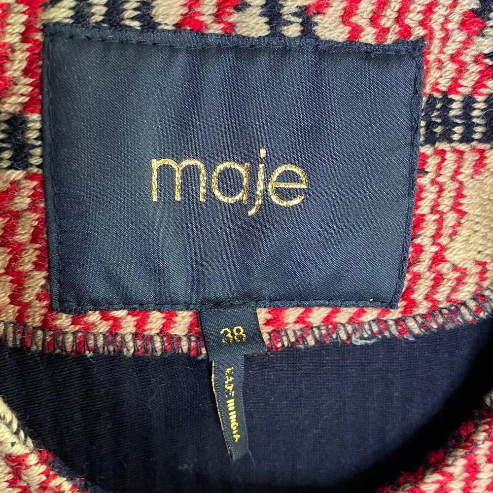 Maje Aztec Moto Jacquard Jacket Asymmetric Zip Front Sz 38 Medium Quiet Luxury - Image 10