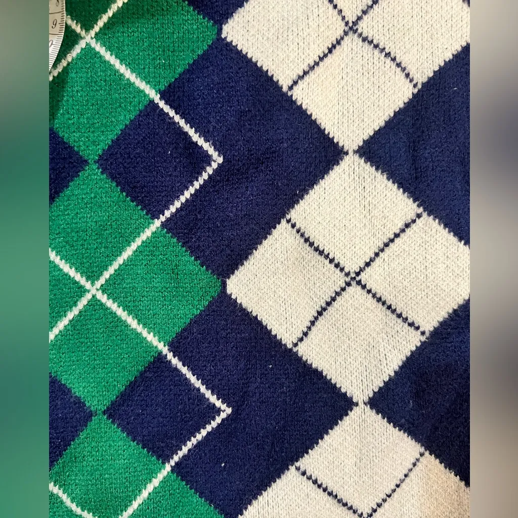 Argyle Knit Sweater – Navy/Green/White – Size M – Excellent Condition Blue Size M - Image 6