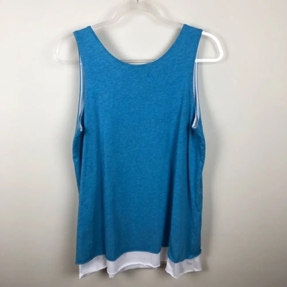 Indigenous Tank Top S Layered Organic Cotton Fair Trade Ethical Peru Blue White - Image 5
