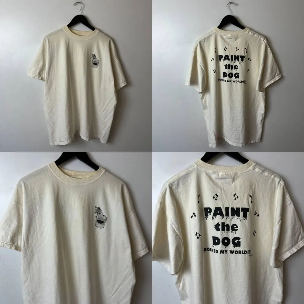 2002 Vintage Y2K Paint The Dog T Shirt Cream XXL 2XL Animal Notes Graphic Tee Size undefined - Image 13