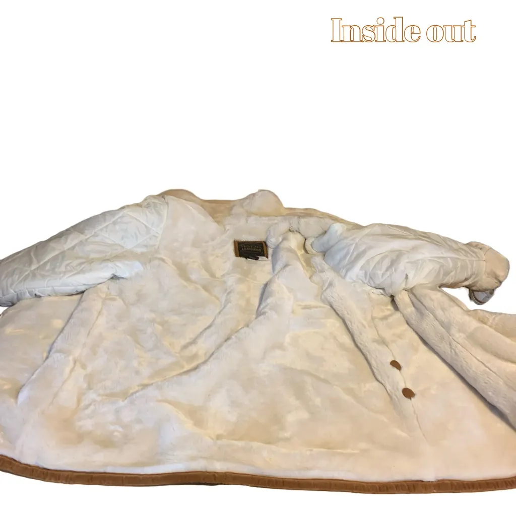 VINTAGE Y2K VENEZIA LEATHERS TAN SUEDE AND CREAM SHERPA LINED COAT (18/20) - Image 11