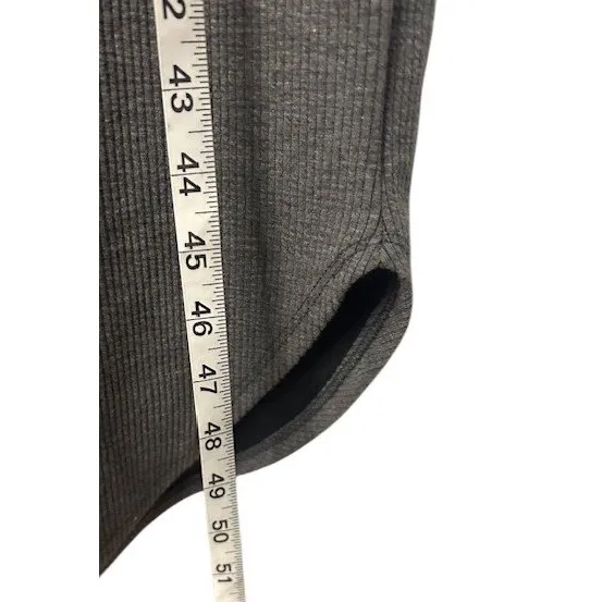 Gray Knit Midi Dress L Long Sleeve Ribbed Button Front Soft Goth Minimalist Cozy - Image 6