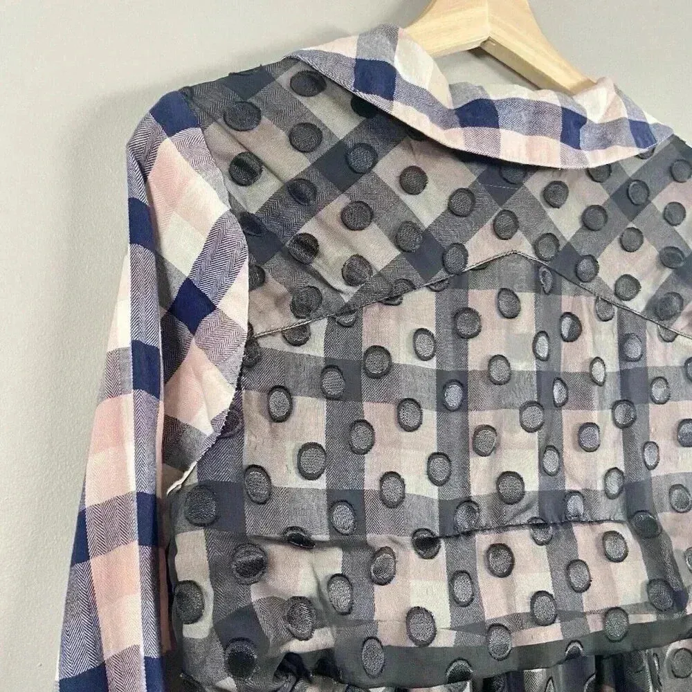 Envol Alec Ning X Stayreal Designer Plaid Polka Dot Chiffon Dress Size M Cowgirl Black Size M - Image 8