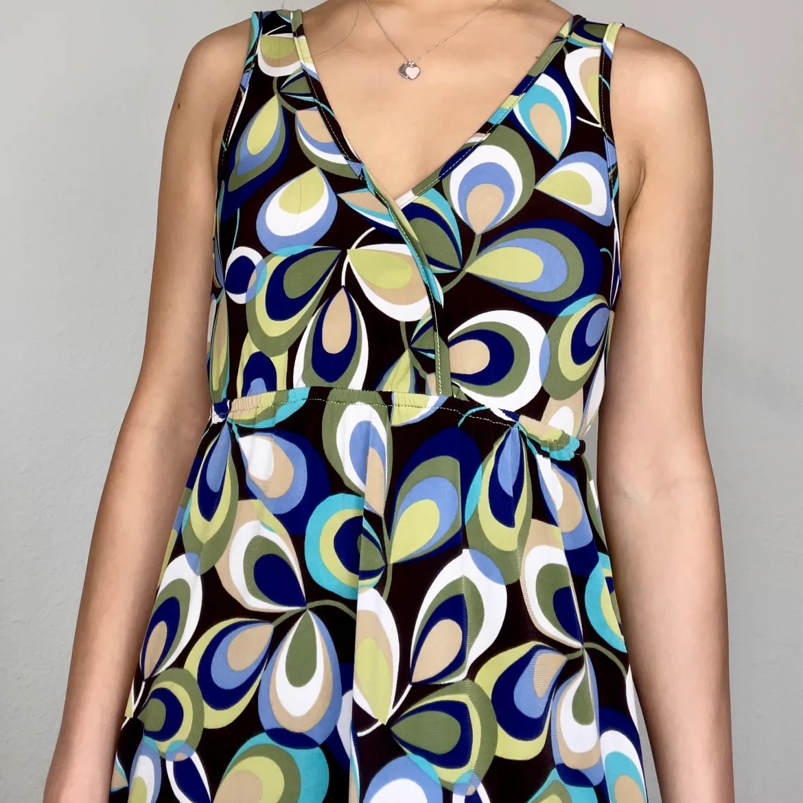Arden B  Black, Olive Green, & Blue Groovy Funky Floral Leaf Petals Wrap Sleeveless Maxi Dress - Image 4