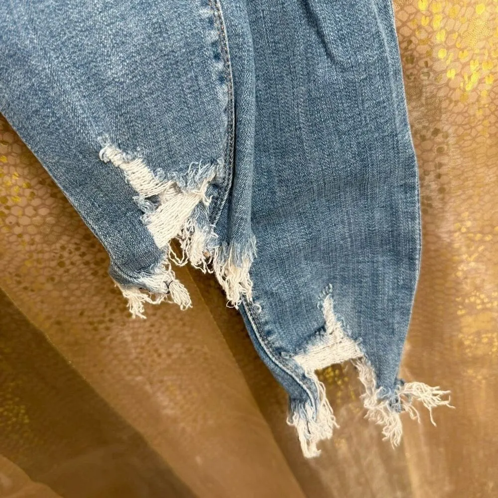 Express Ankle Mid Rise Rhinestone Floral Distressed Skinny Jeans Size 4 - Image 9