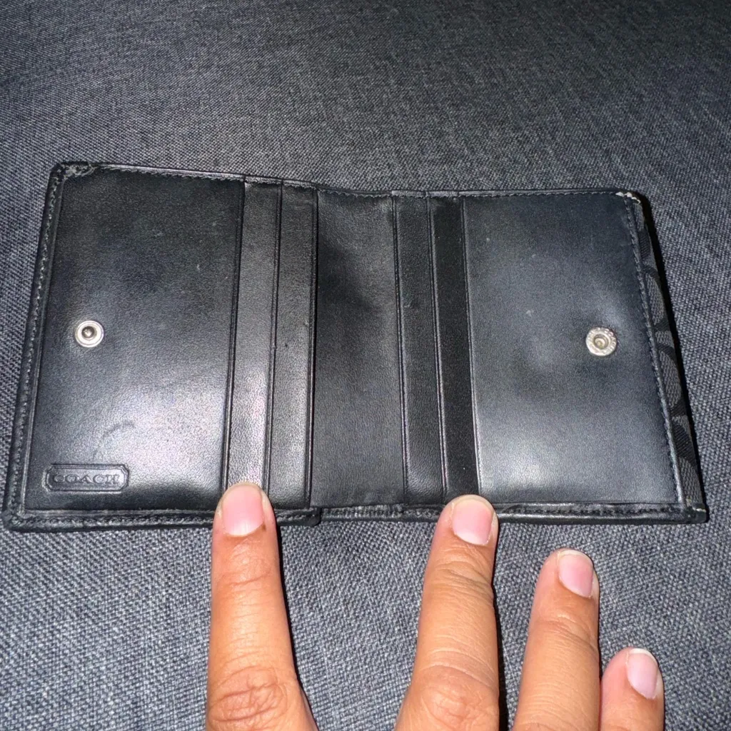 Coach Double Snap‎ Wallet Black Canvas Leather C - Image 3