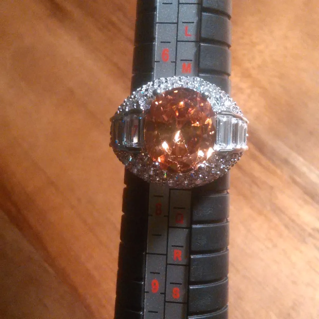 Simulated Champagne Color and White Diamond Brass Ring (Size 7) - Image 4