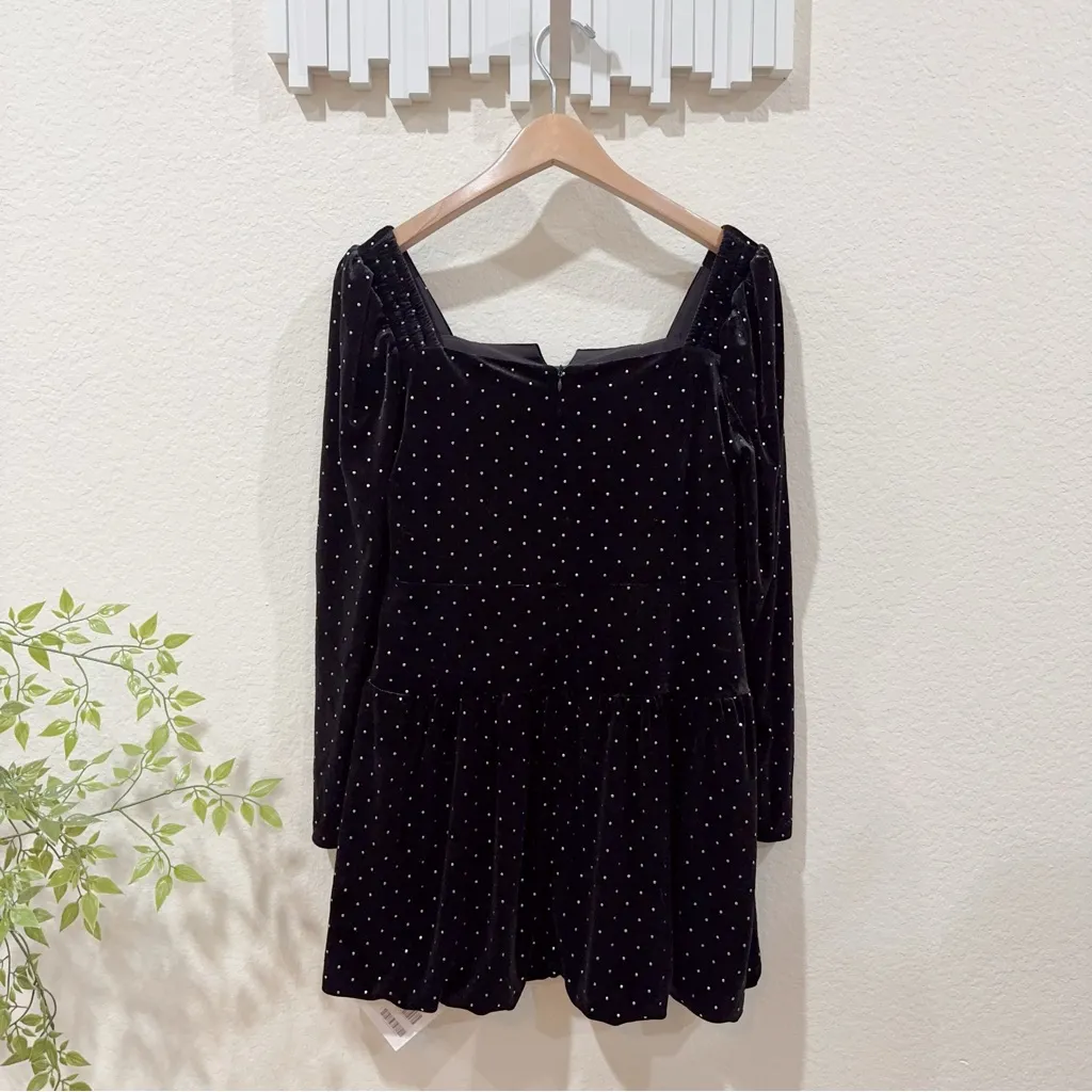 J.ING Jing Black Velvet with Dots Mini Long Sleeve Dress Size L NWT Size L - Image 9