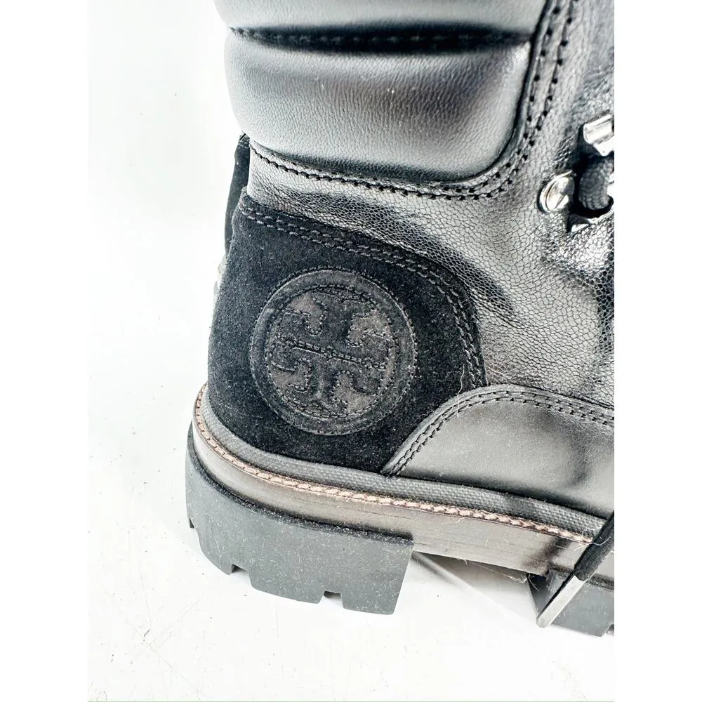 Tory Burch Miller Lug Sole Hiker Lace Up Black Leather Combat Boots Size 6.5M - Image 3