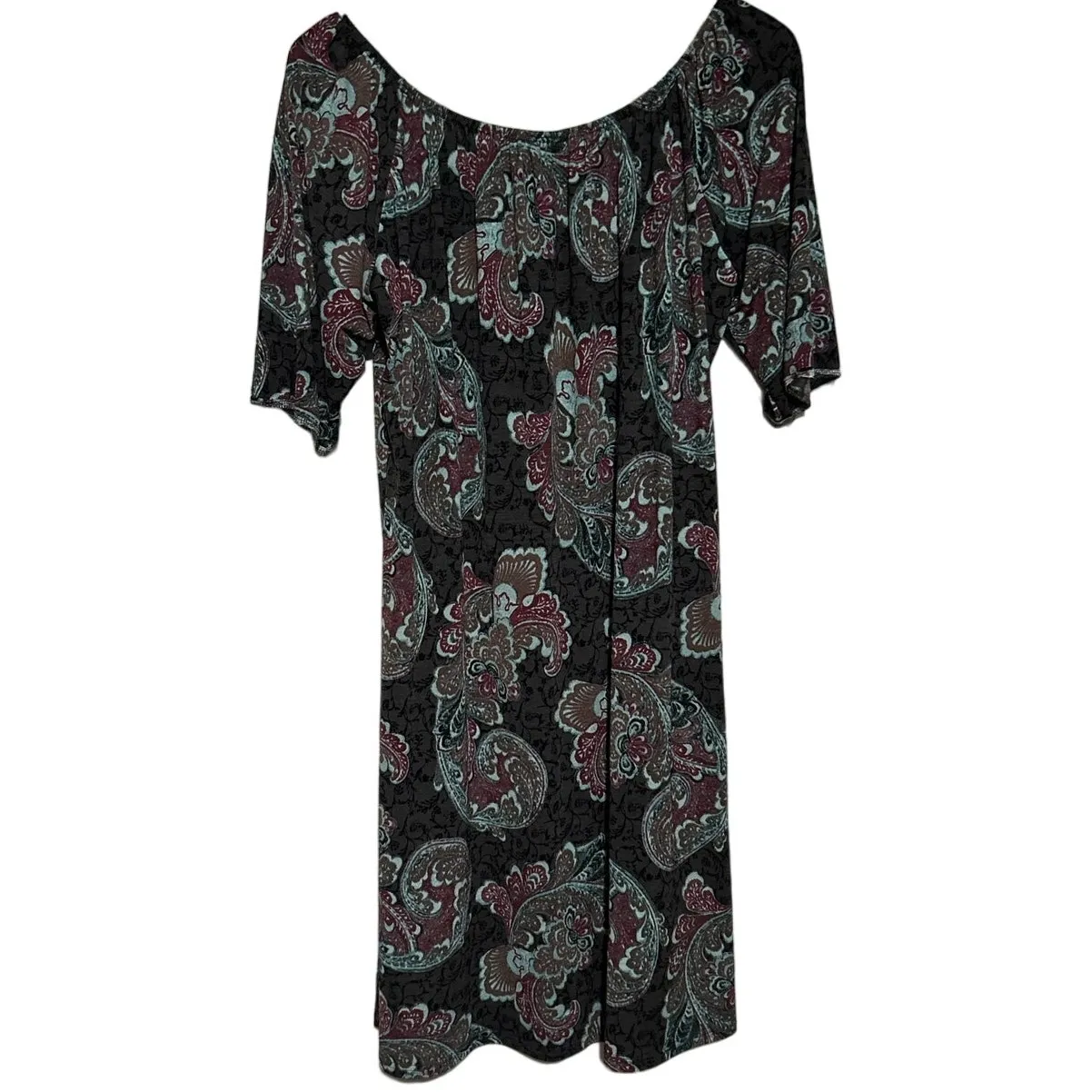 Paisley Grace Women's Gray Burgundy‎ Teal Paisley Short Sleeve Dress Size XL - Image 2