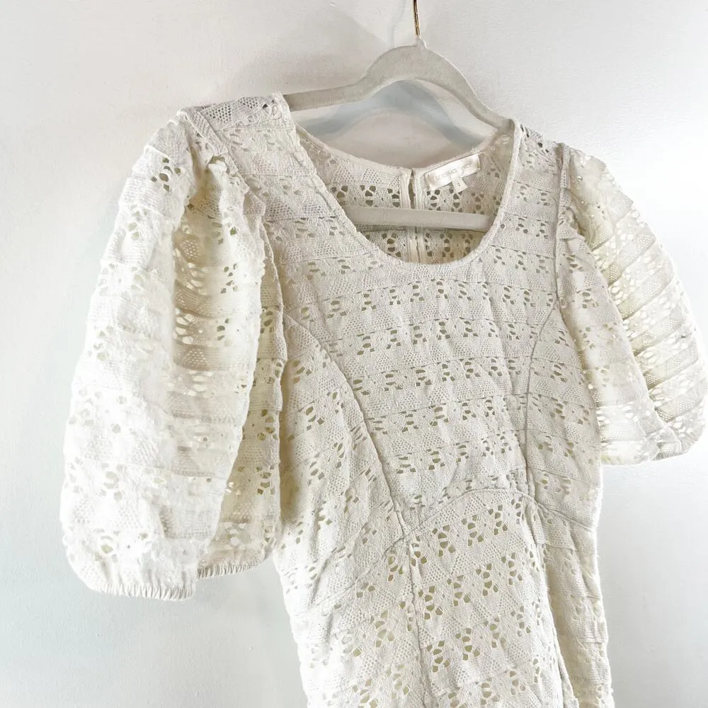 LoveShackFancy Apollo Lace Short Puff Sleeve Cotton Mini Dress White 2 - Image 9