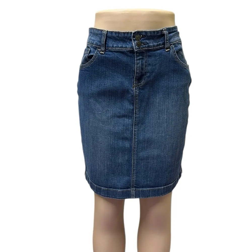 Old Navy Ultra Blue Jean High Waist Medium Wash Denim Back Slit Skirt Womens 10 - Image 3