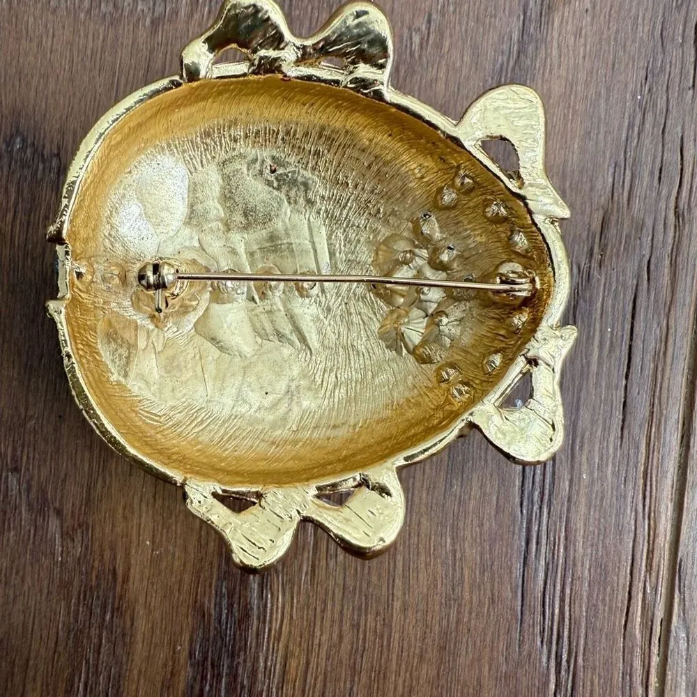 Large Enamel Ladybug Brooch Pin Rhinestone Bling Red - Image 5