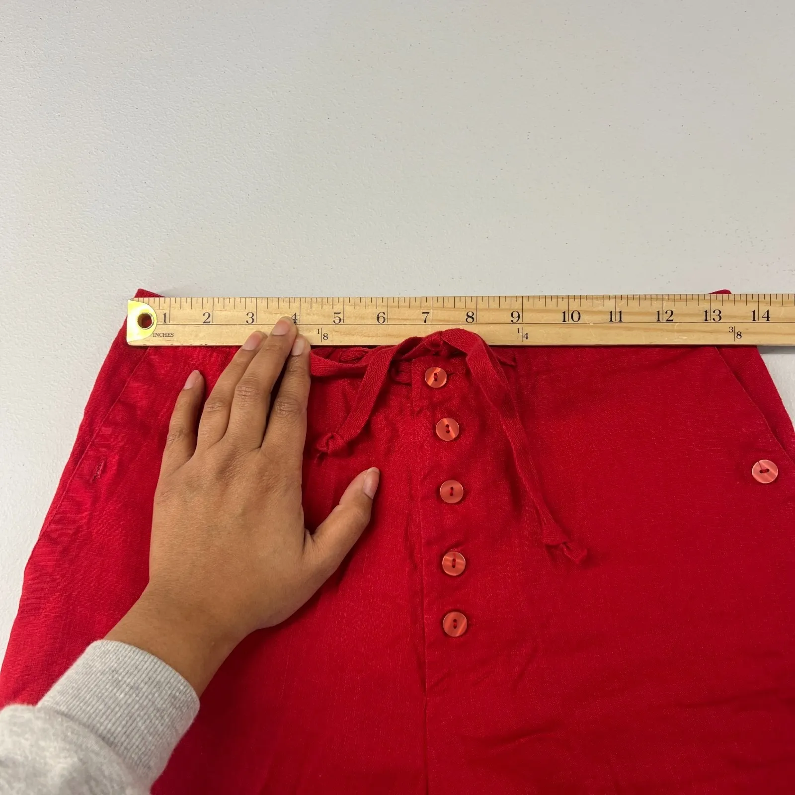 Real Comfort by Chadwick's Wide Leg Pant Womens 8 Red Linen High Rise Drawstring - Image 11