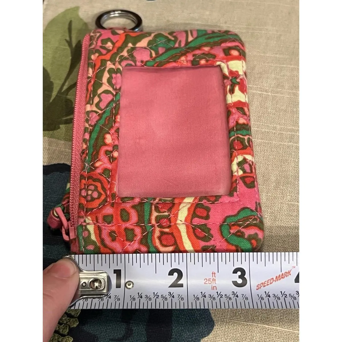 Vera Bradley Zip ID Case Capri Pink Quilted Cotton Key Ring Wallet - Image 7