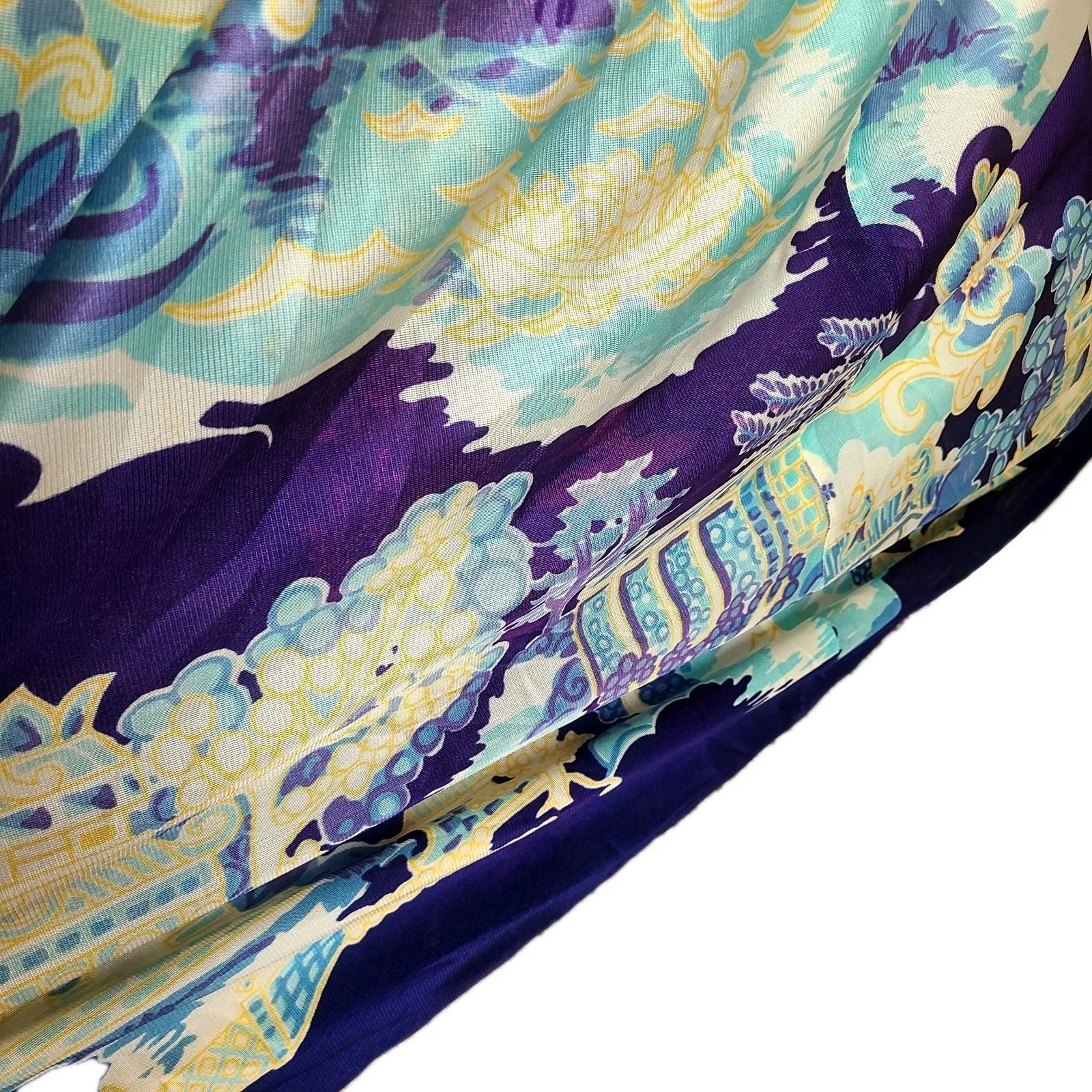 Vtg Future Couture New York Hostess Maxi Dress Asian Garden‎ Scene 60s 70s Blue - Image 9